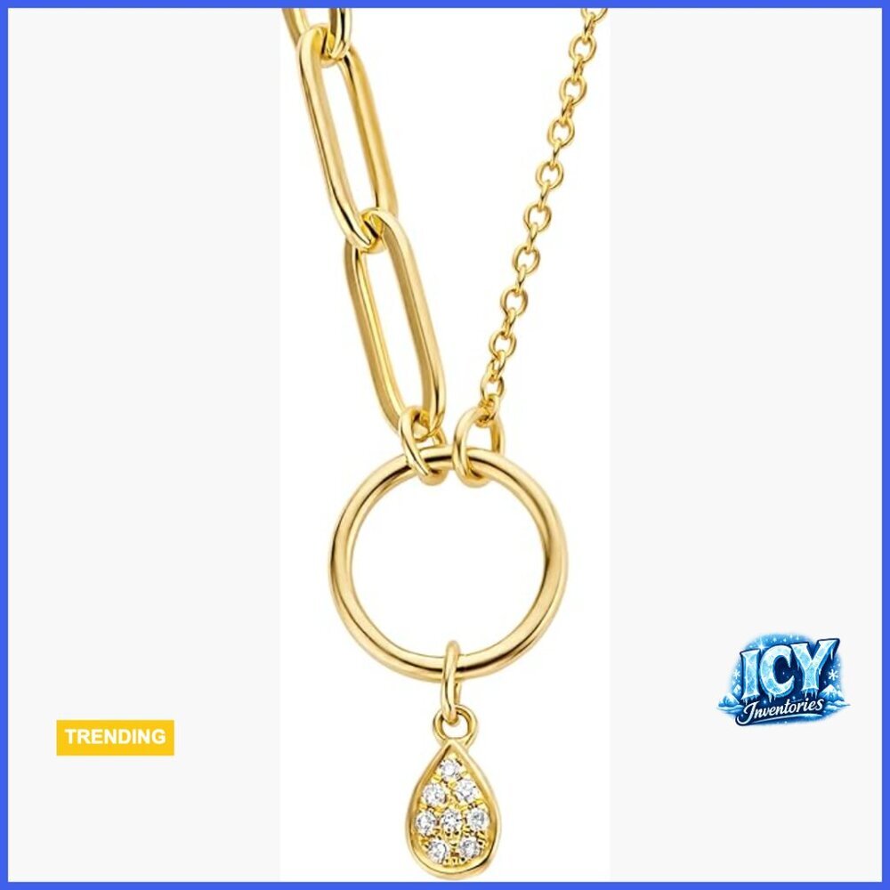 Natural Diamond Necklace 18K Yellow Gold Plated Sterling Silver Adjustable